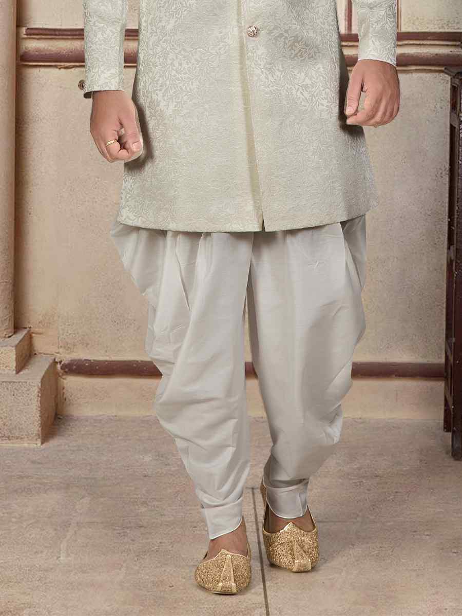 Off White Brocade Woven Festival Wedding Sherwani Kurta