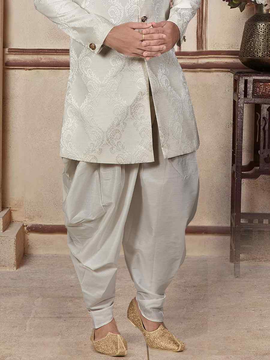 Off White Brocade Woven Festival Wedding Sherwani Kurta