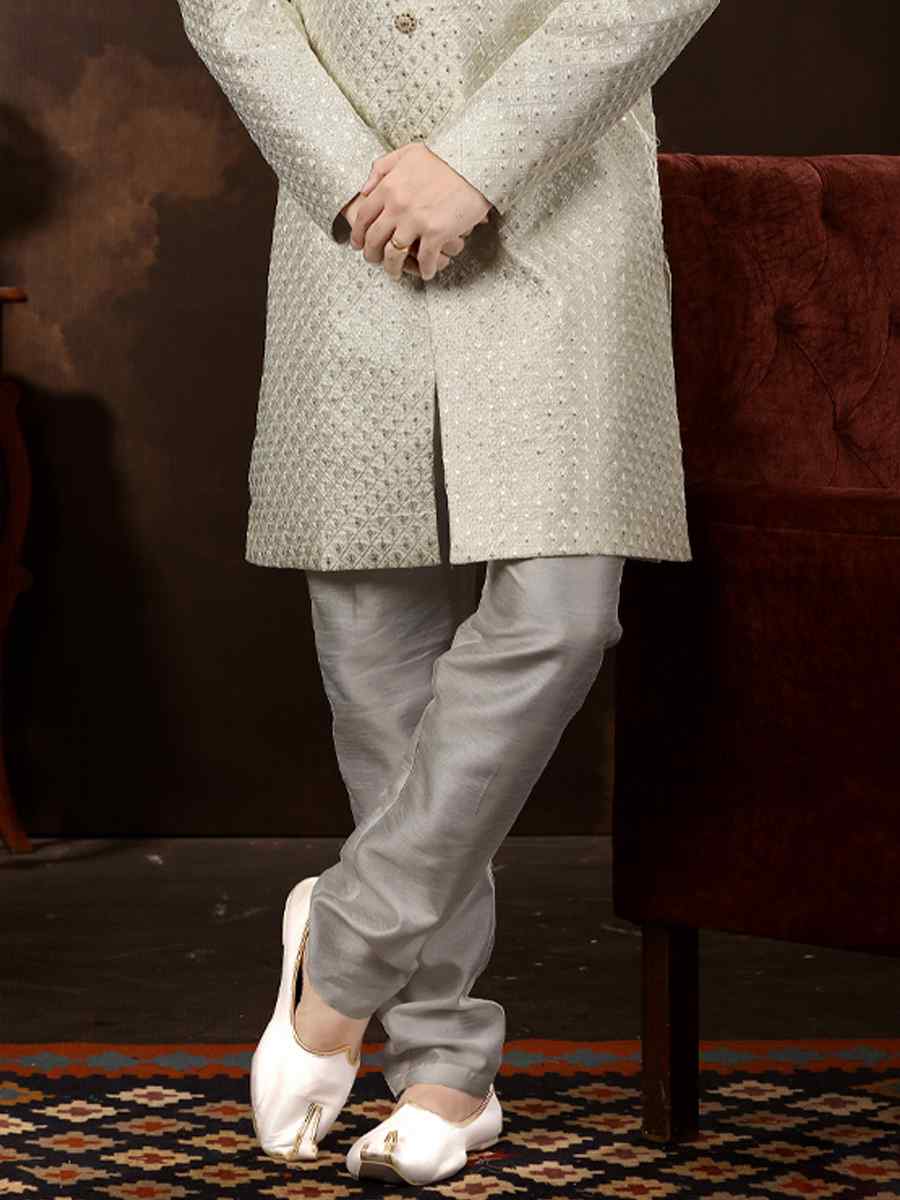 Off White Brocade Woven Wedding Party Sherwani