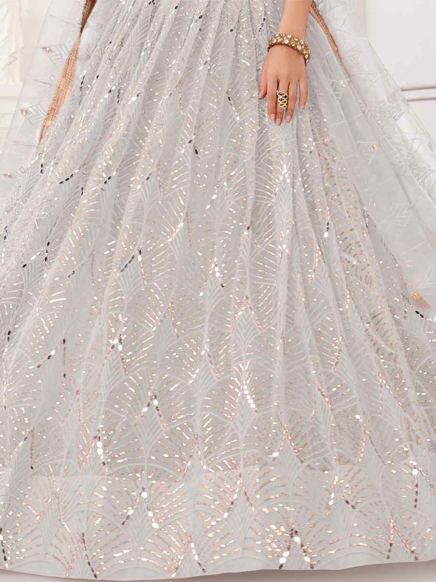 Off White Butterfly Net Embroidered Festival Wedding Circular Lehenga Choli