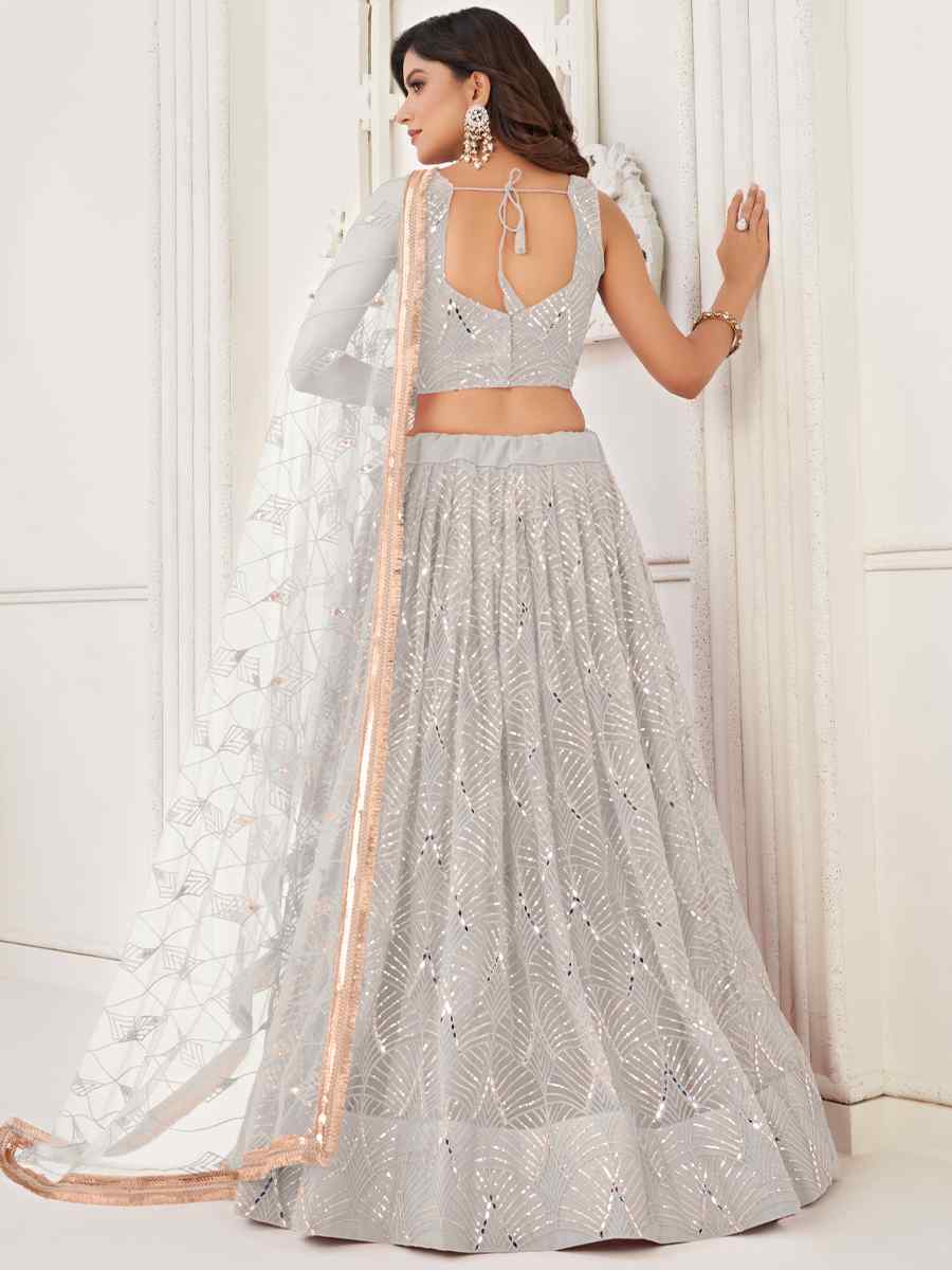 Off White Butterfly Net Embroidered Festival Wedding Circular Lehenga Choli