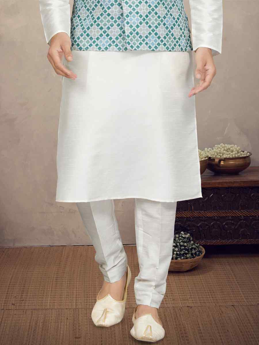 Off White Cotton Printed Festival Party Kurta