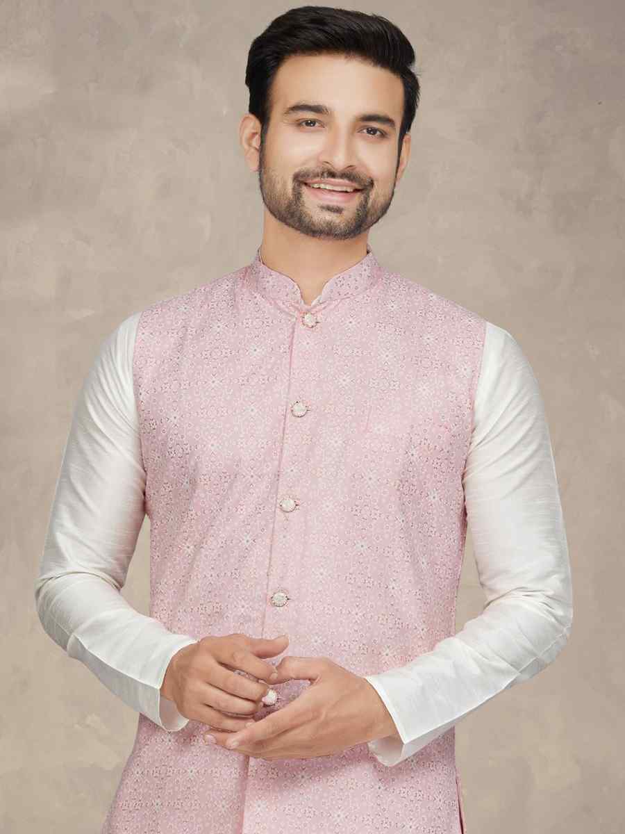 Off White Cotton Printed Festival Party Kurta