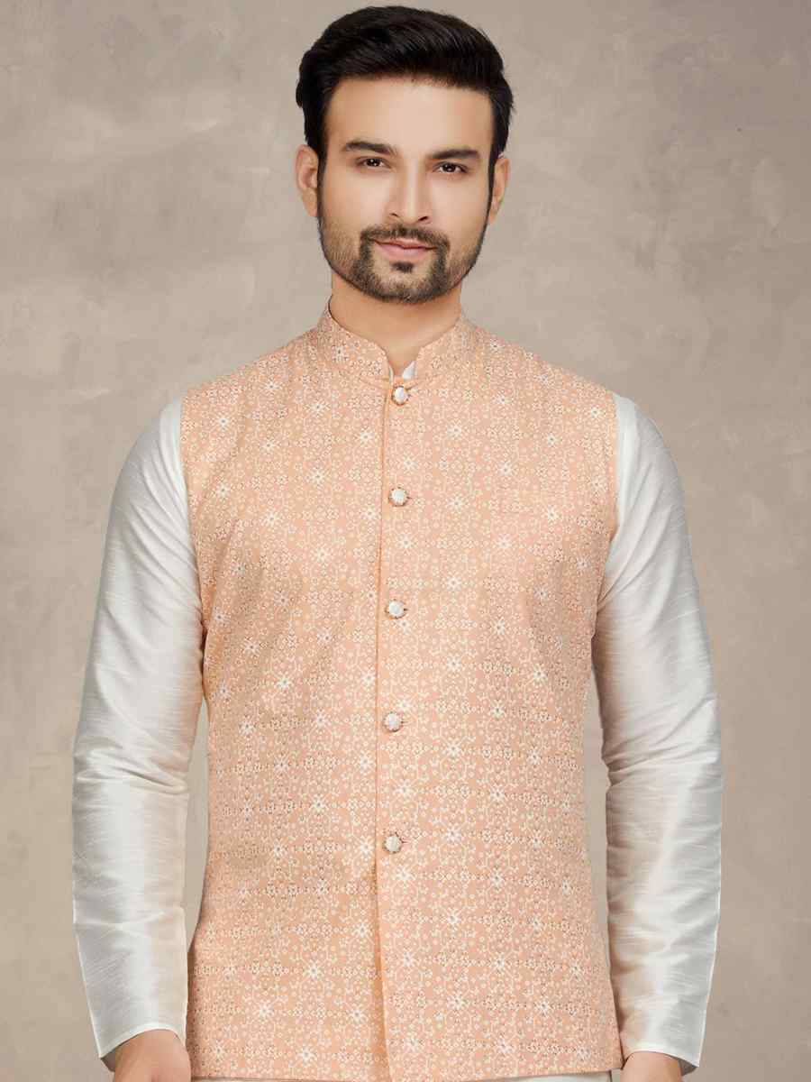 Off White Cotton Printed Festival Party Kurta