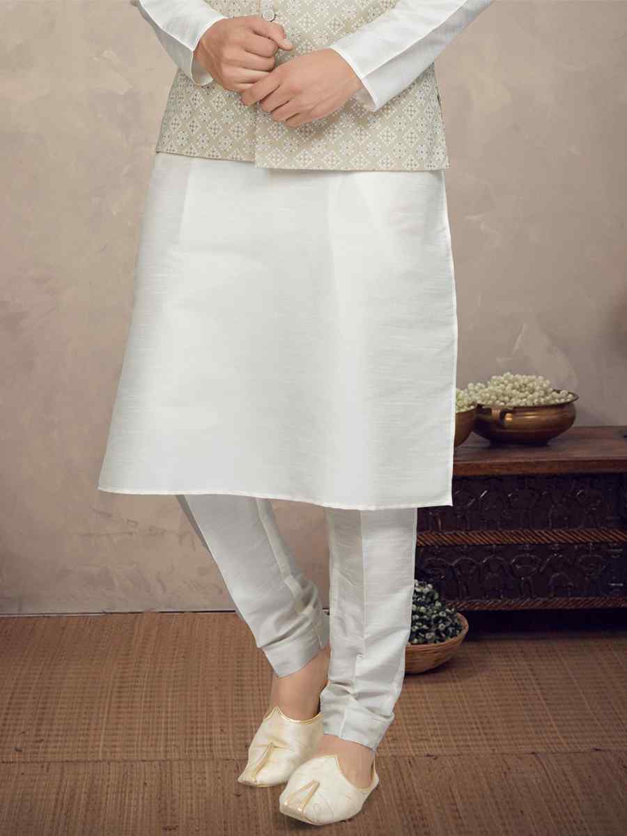 Off White Cotton Printed Festival Party Kurta