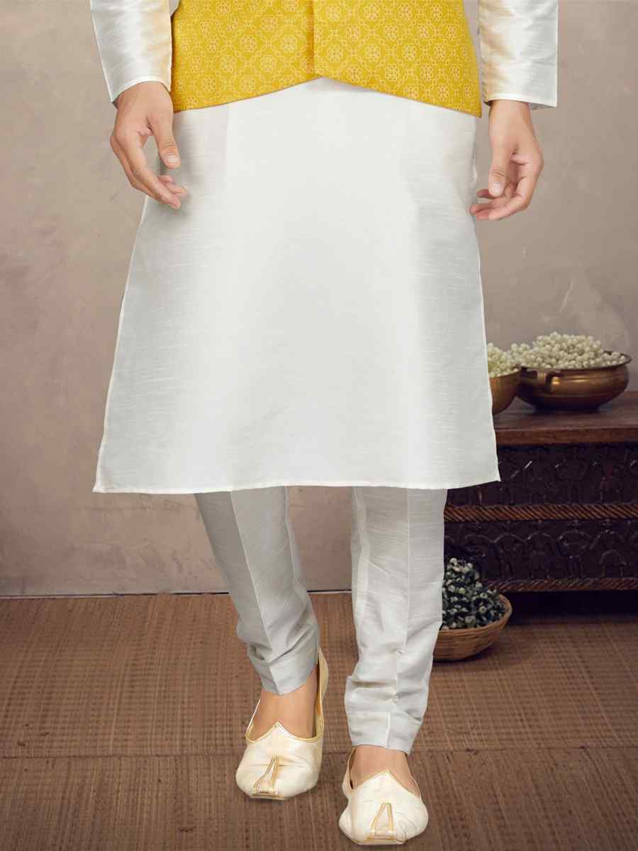 Off White Cotton Printed Festival Party Kurta