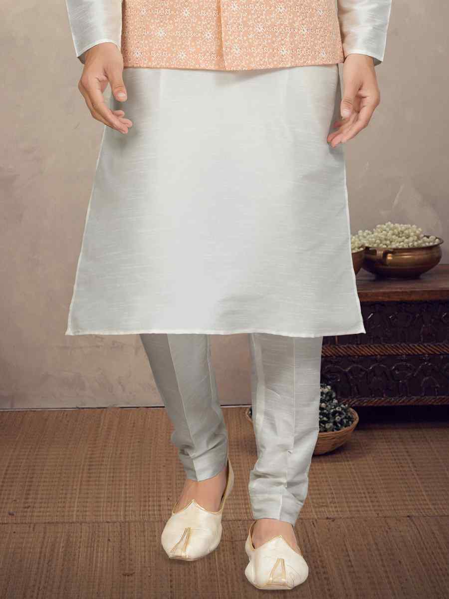 Off White Cotton Printed Festival Party Kurta