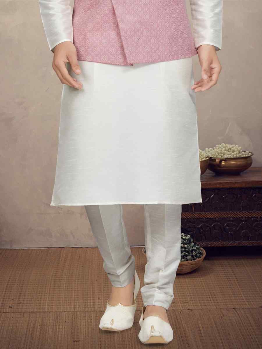 Off White Cotton Printed Festival Party Kurta