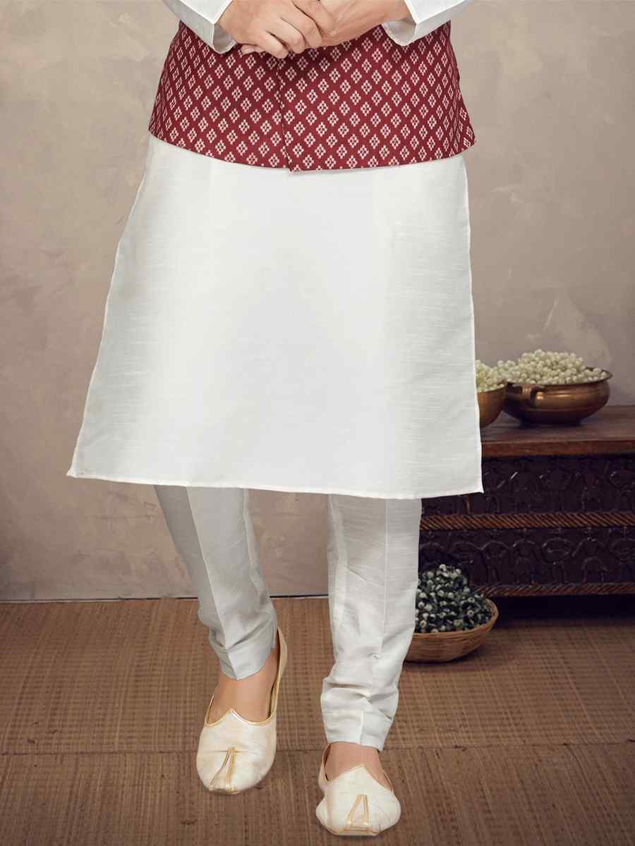Off White Cotton Printed Festival Party Kurta