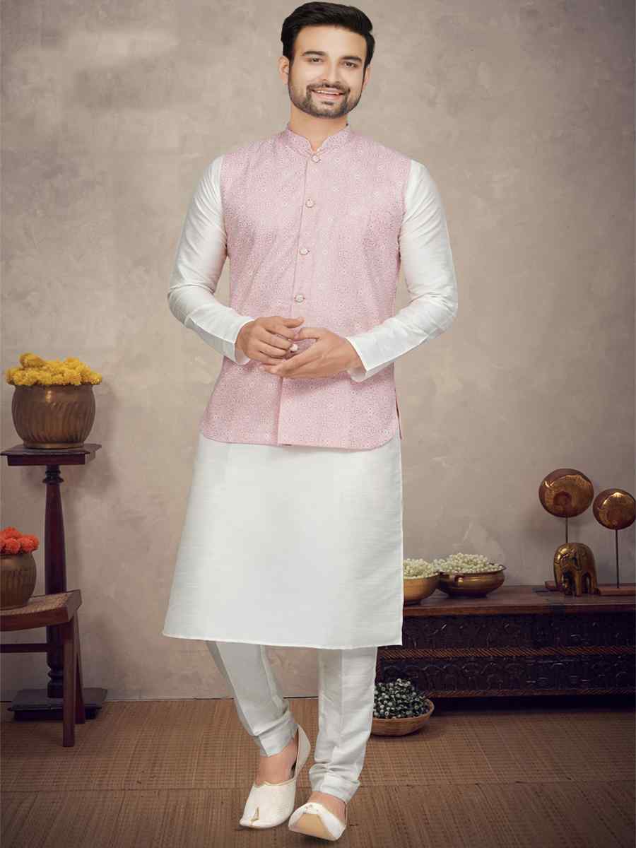 Off White Cotton Printed Festival Party Kurta