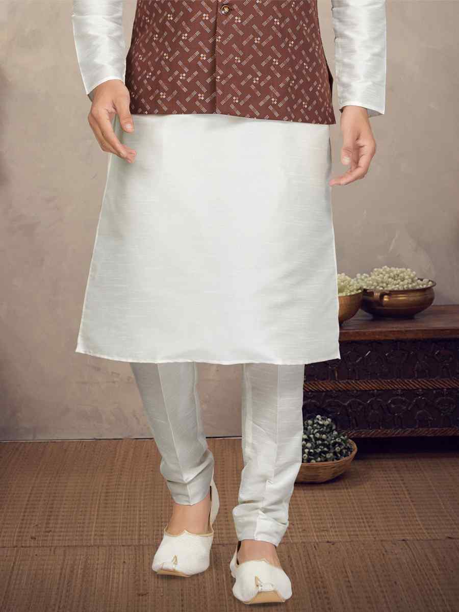 Off White Cotton Printed Festival Party Kurta