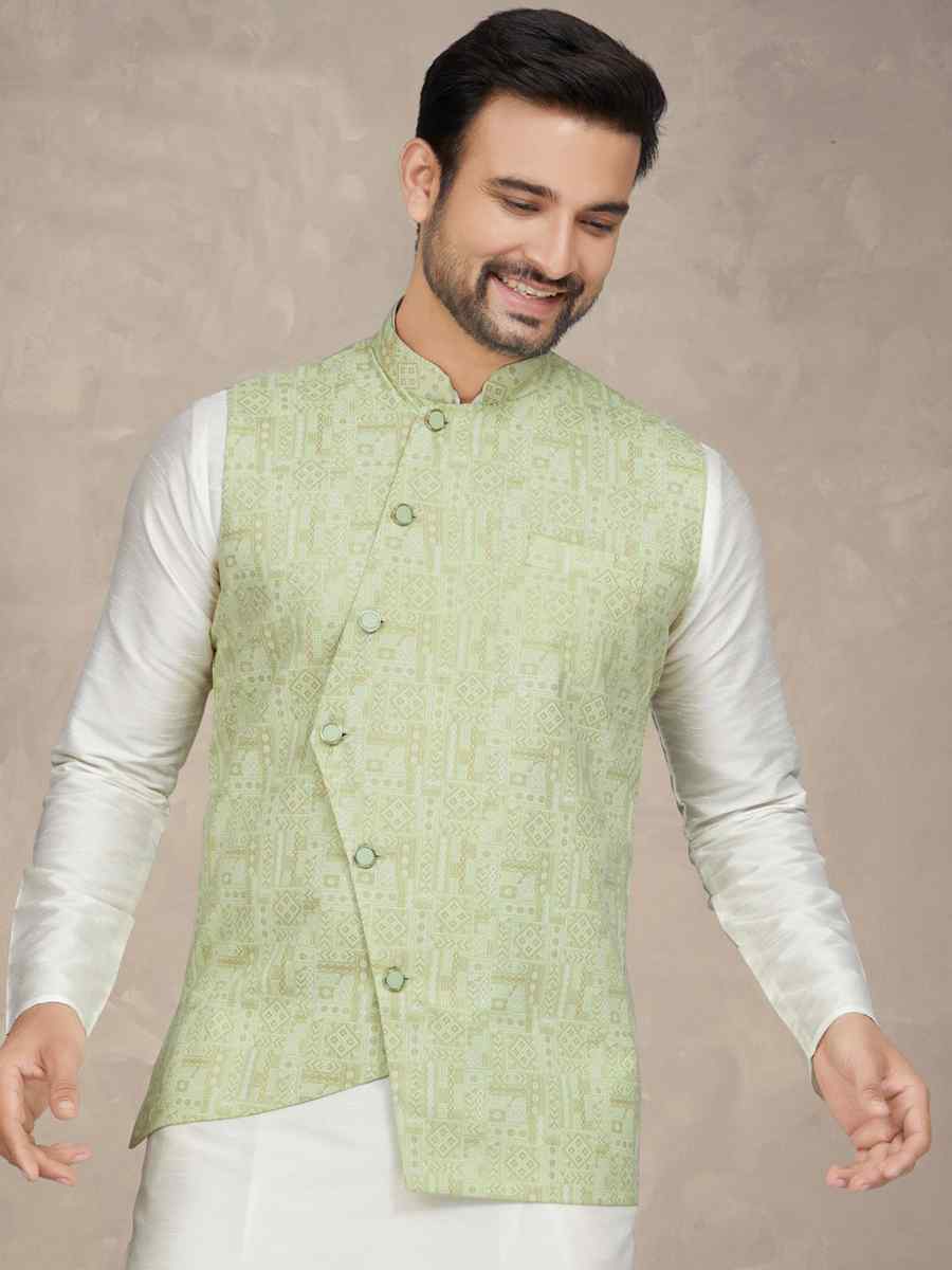 Off White Cotton Printed Festival Party Kurta