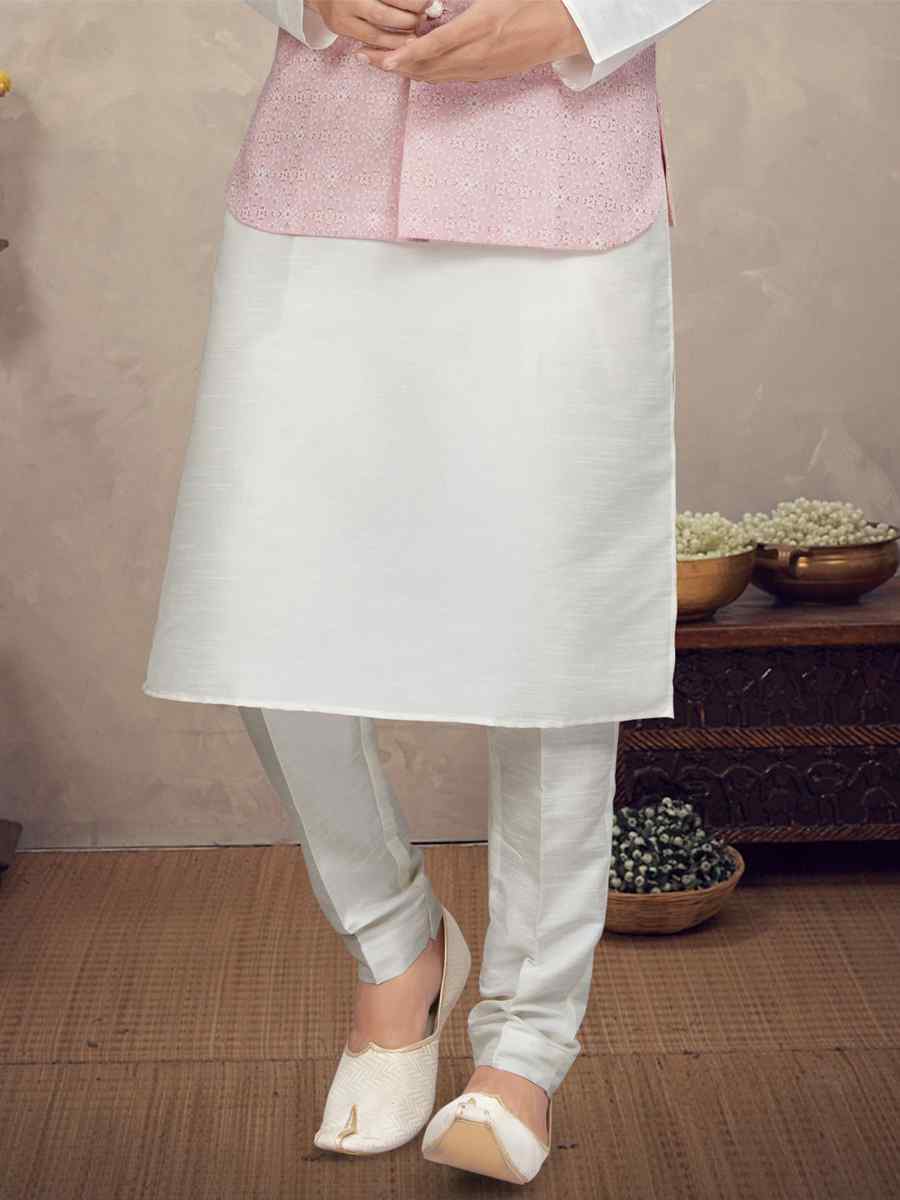 Off White Cotton Printed Festival Party Kurta