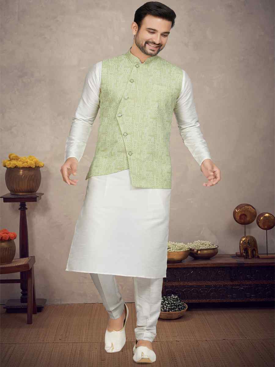 Off White Cotton Printed Festival Party Kurta