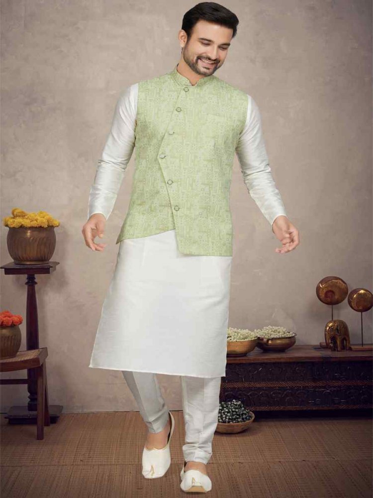 Off White Cotton Printed Festival Party Kurta