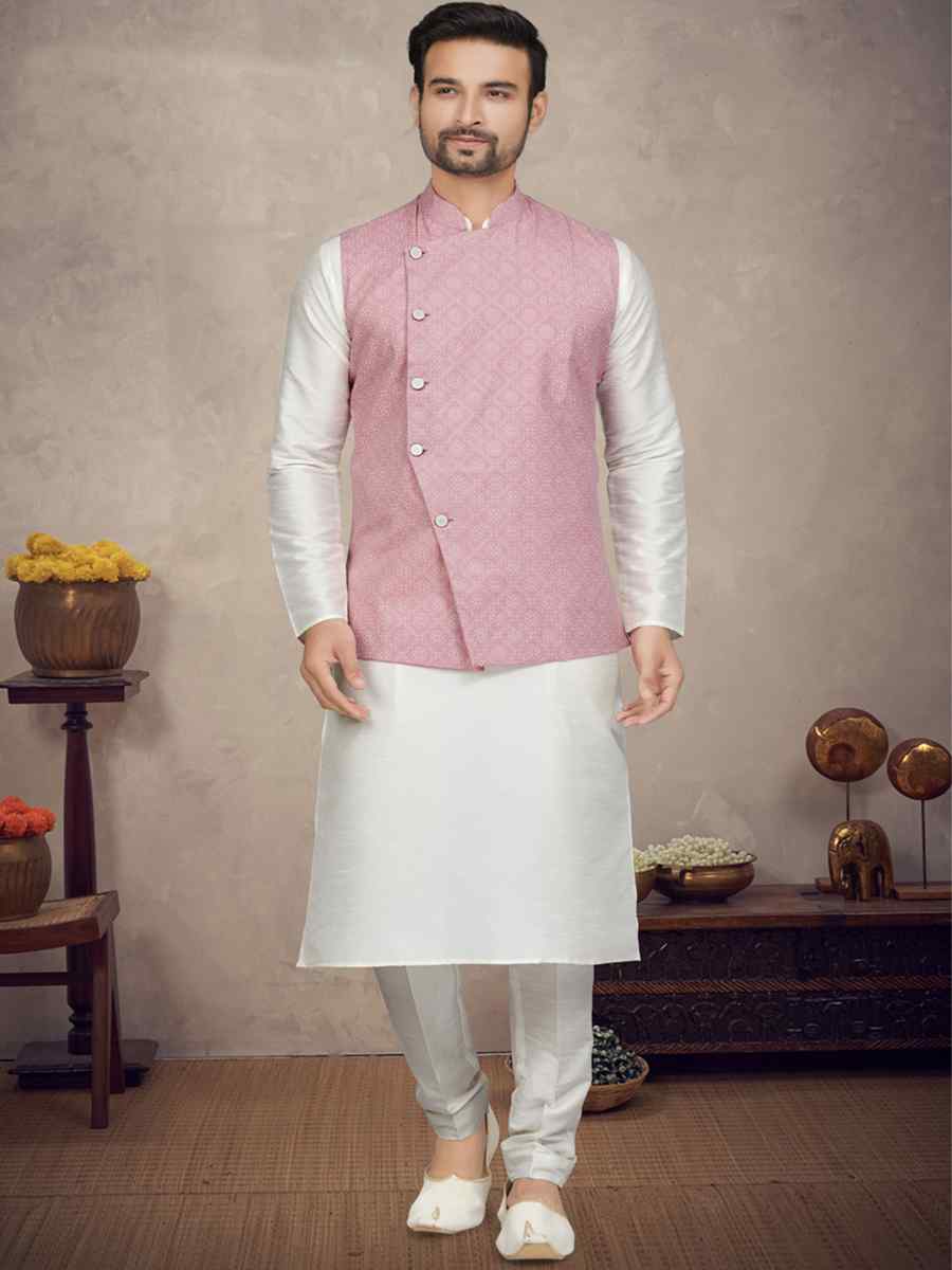 Off White Cotton Printed Festival Party Kurta