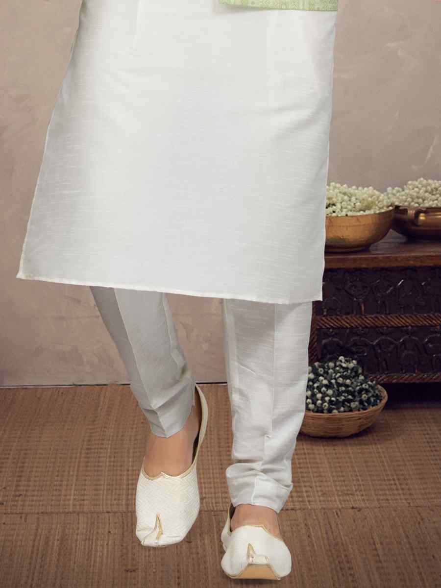 Off White Cotton Printed Festival Party Kurta
