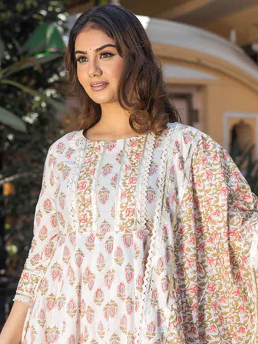 Off White CottonPrinted Casual Festival Pant Salwar Kameez