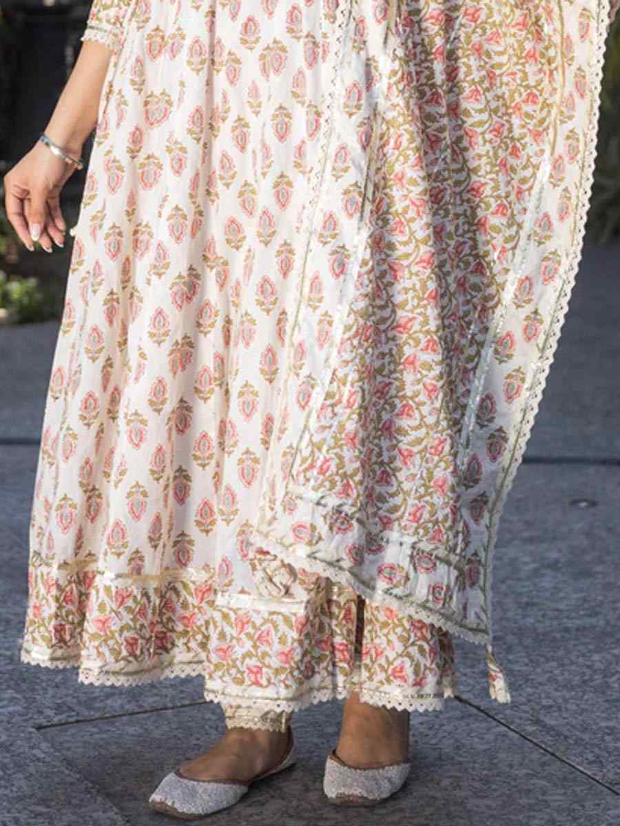 Off White CottonPrinted Casual Festival Pant Salwar Kameez