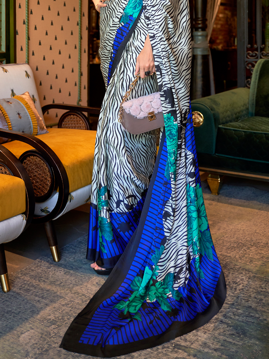 Off White Crepe Festival Printed Saree
