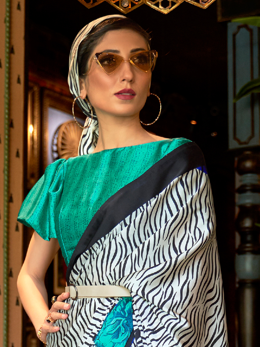 Off White Crepe Festival Printed Saree