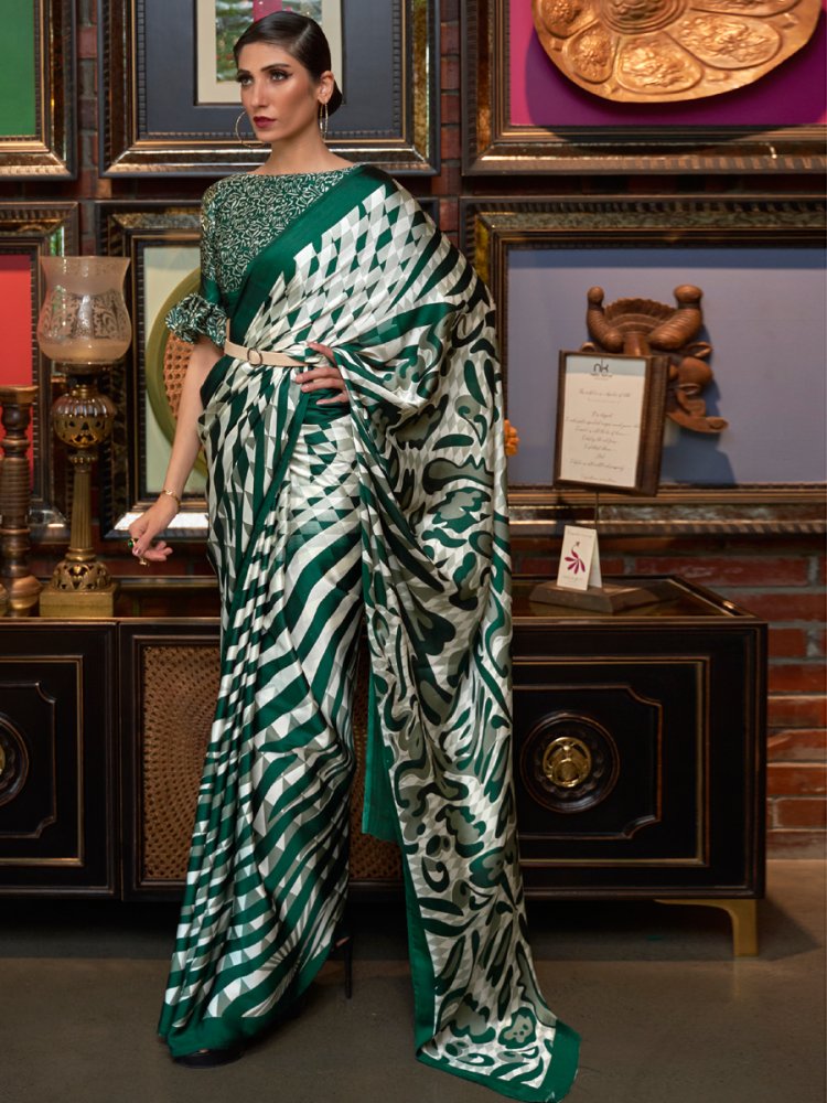 Off White Crepe Festival Printed Saree