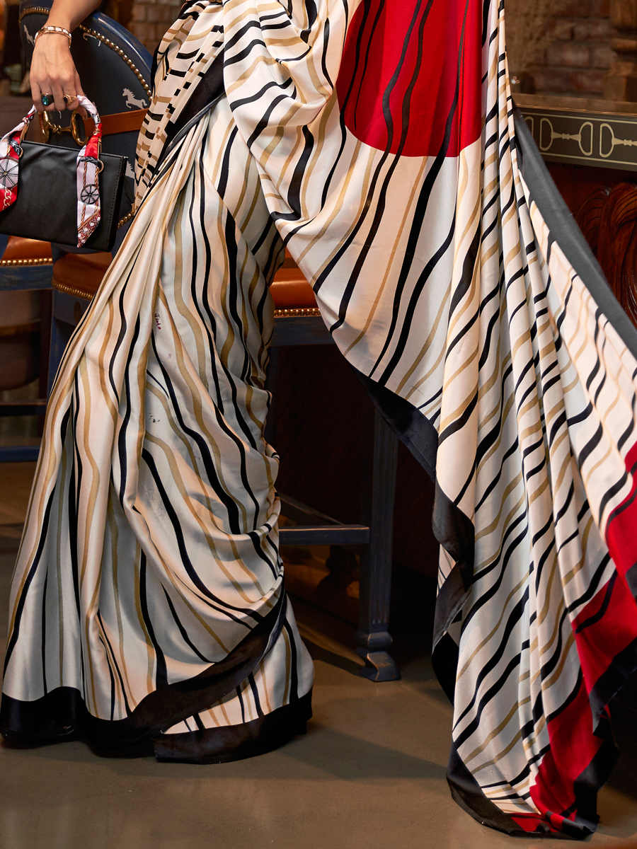 Off White Crepe Festival Printed Saree