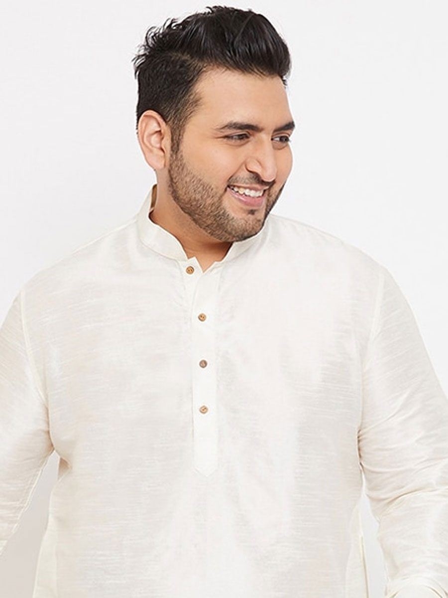 Off-White Dupion Silk Festival Plain Kurta