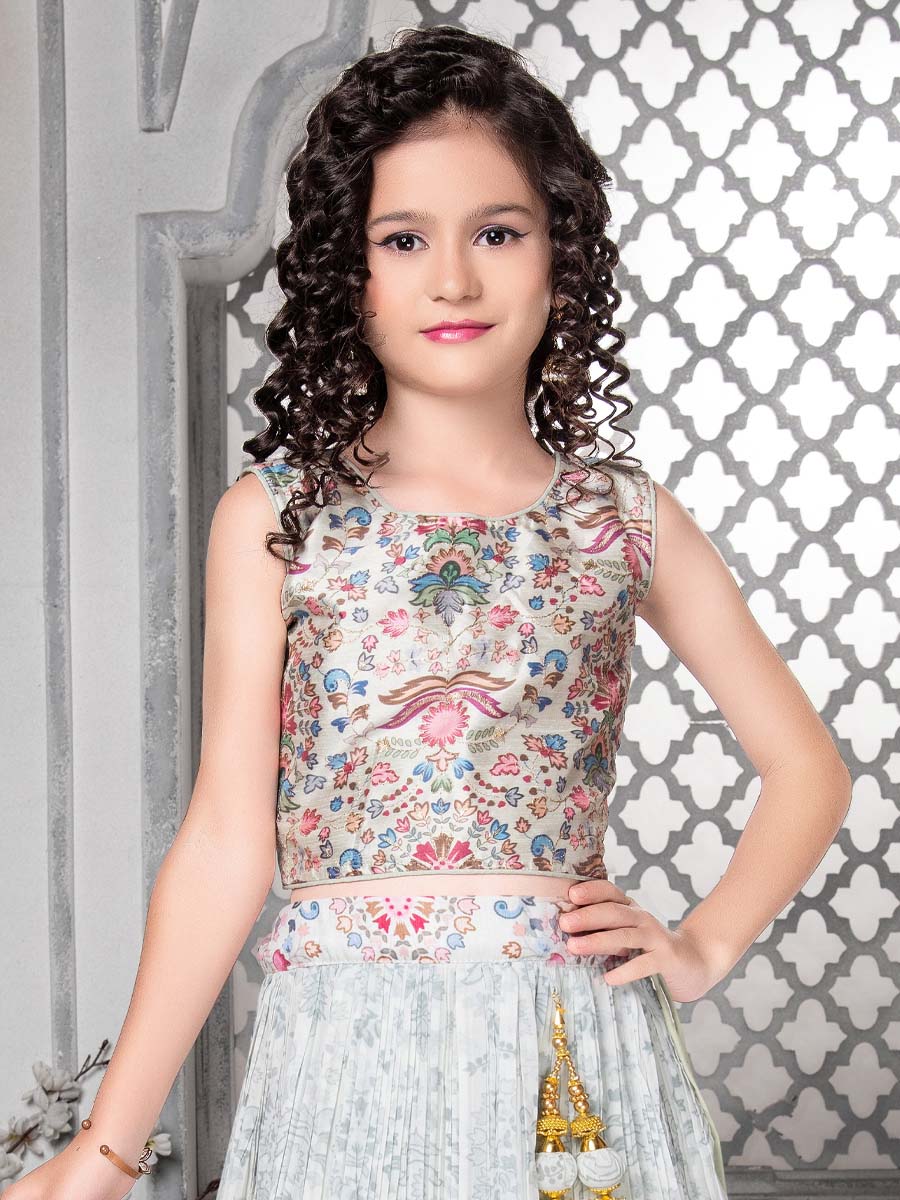 Off white Faux Georgette Embroidered Wedding Party Lehengas Girls Wear