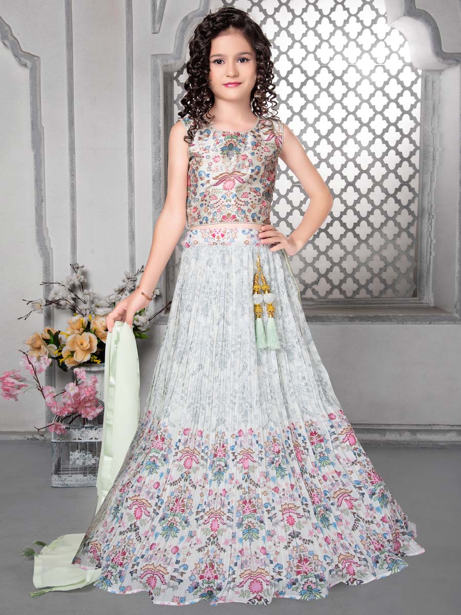 Off white Faux Georgette Embroidered Wedding Party Lehengas Girls Wear