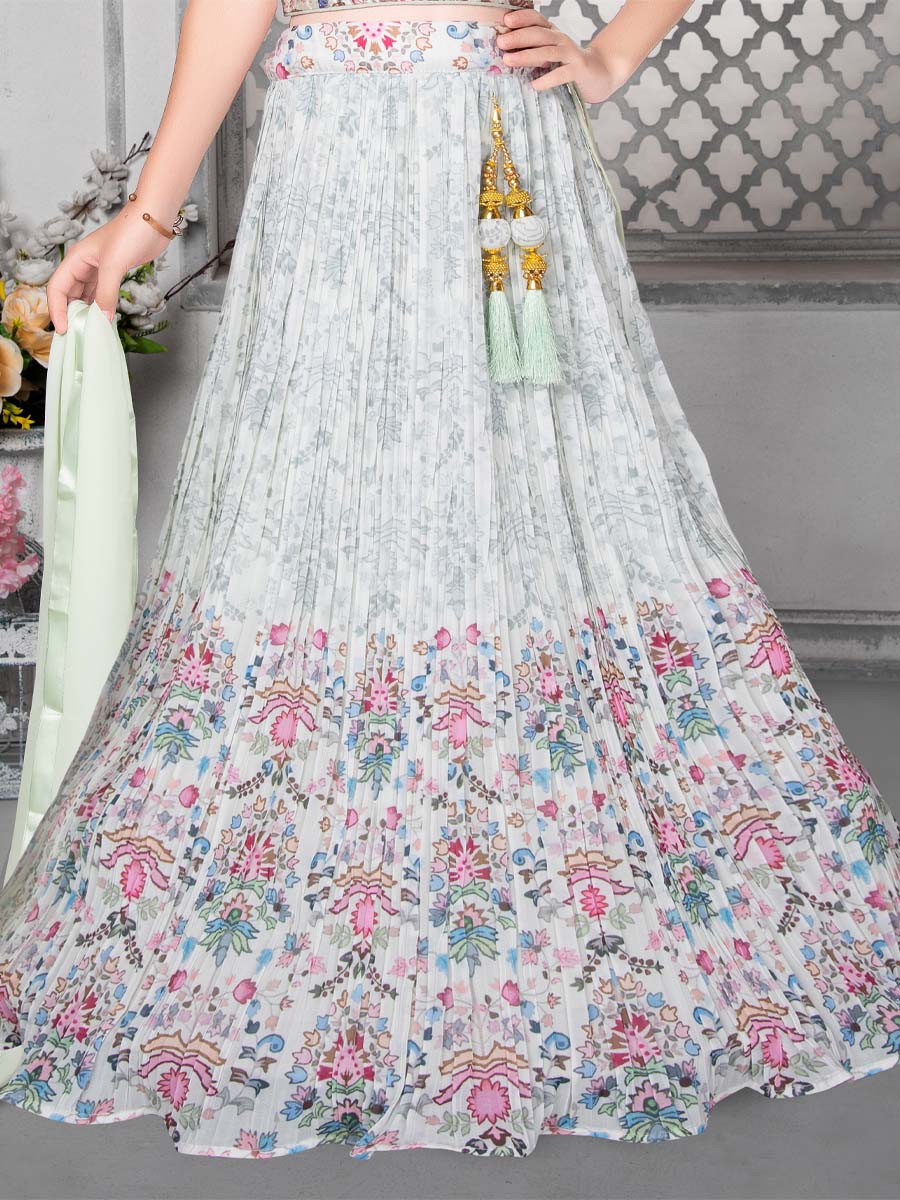 Off white Faux Georgette Embroidered Wedding Party Lehengas Girls Wear