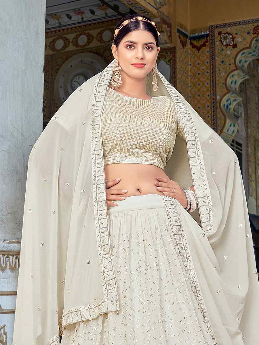 Off White Georegtte Embroidered Festival Party Wear Circular Lehenga Choli