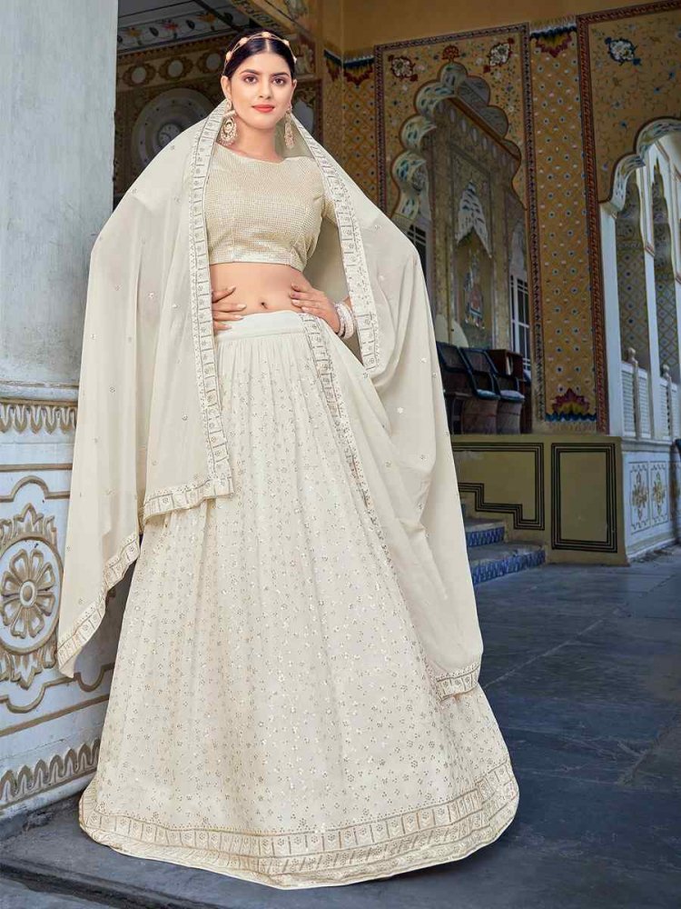 Off White Georegtte Embroidered Festival Party Wear Circular Lehenga Choli