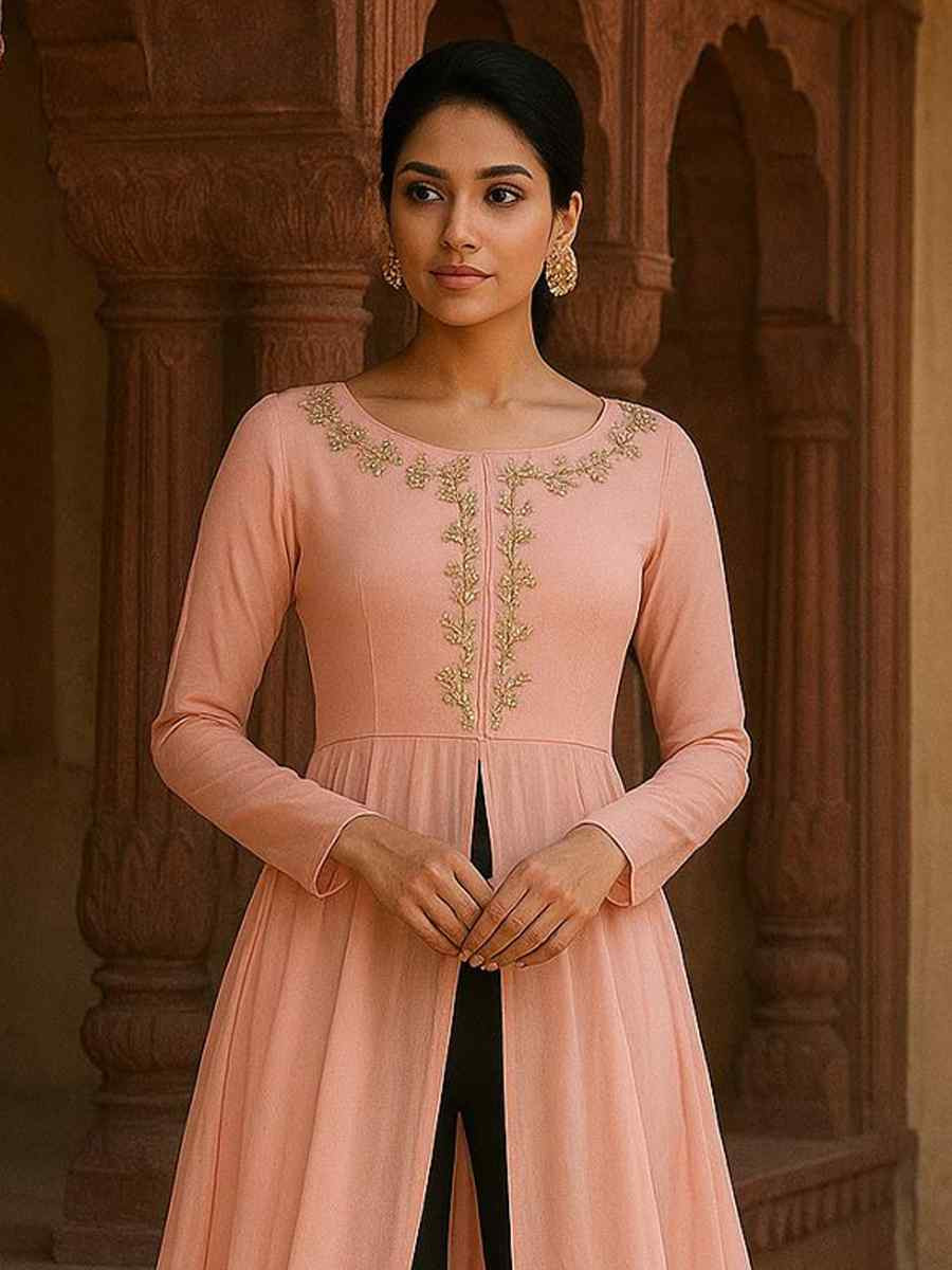 Off-White Georgette Embroidered Festival Casual Kurti with Bottom