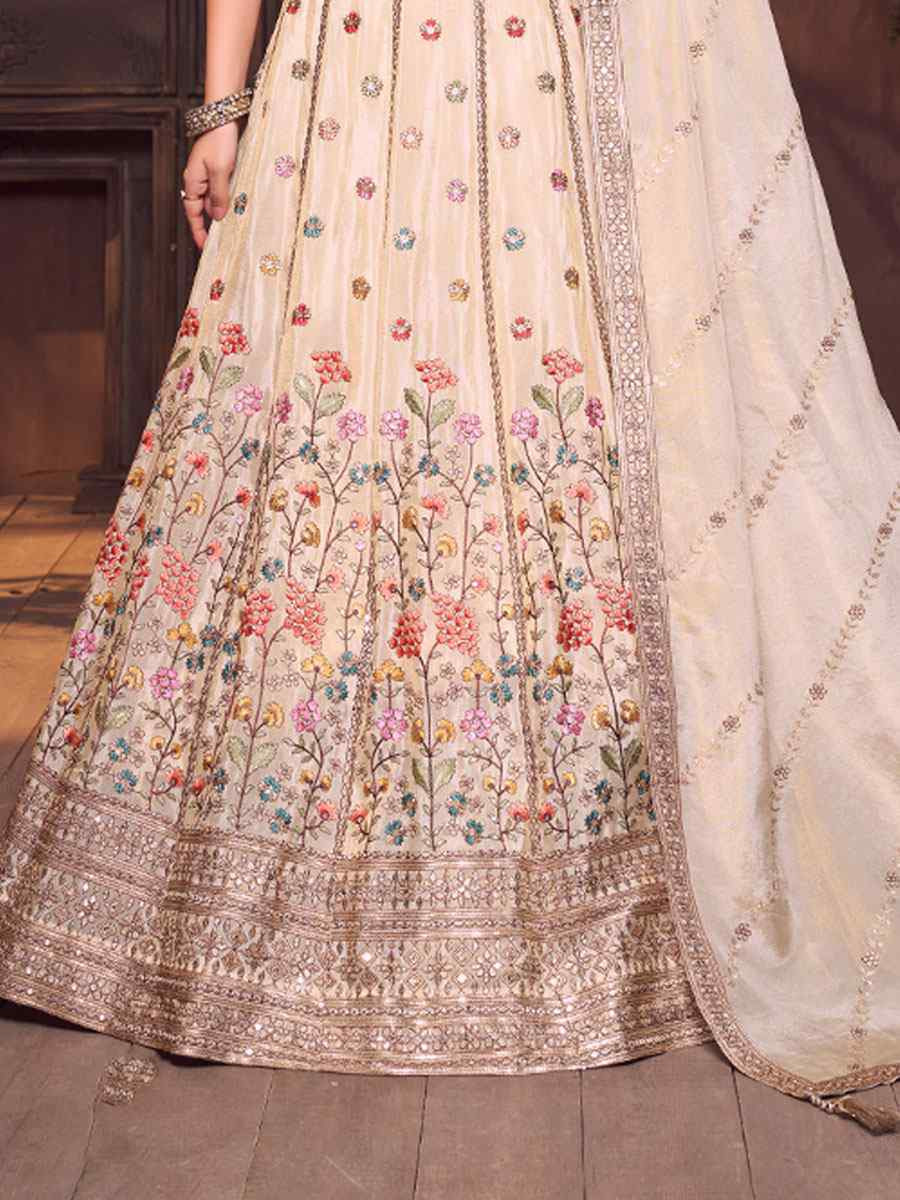 Off-White Georgette Embroidered Wedding Reception Festival Ready Heavy Border Lehenga Choli
