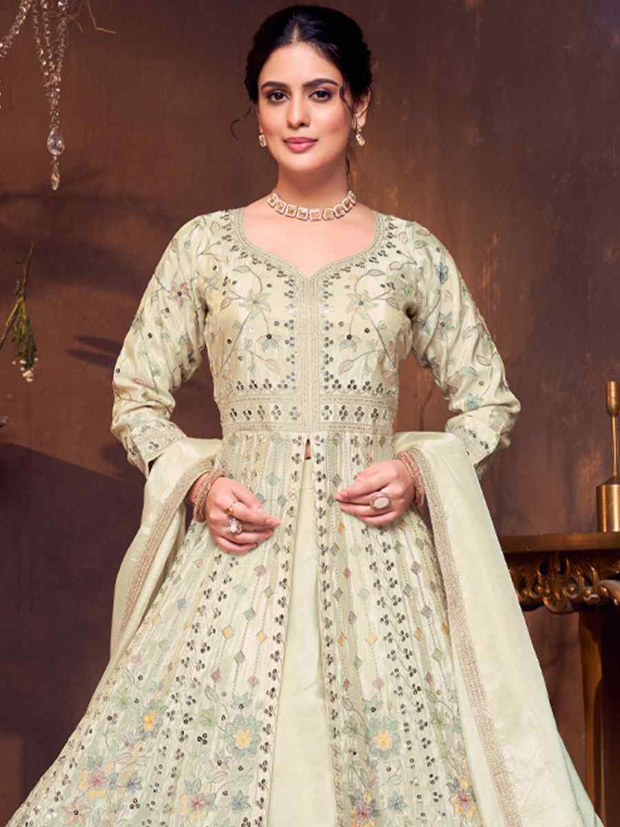 Off-White Georgette Embroidery Party Wedding Festival Casual Ready Anarkali Salwar Kameez