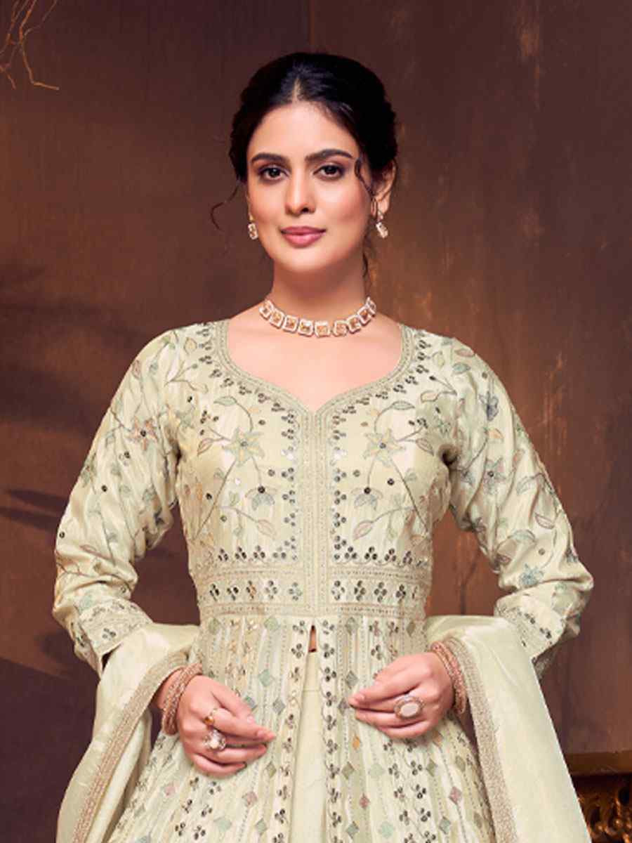 Off-White Georgette Embroidery Party Wedding Festival Casual Ready Anarkali Salwar Kameez