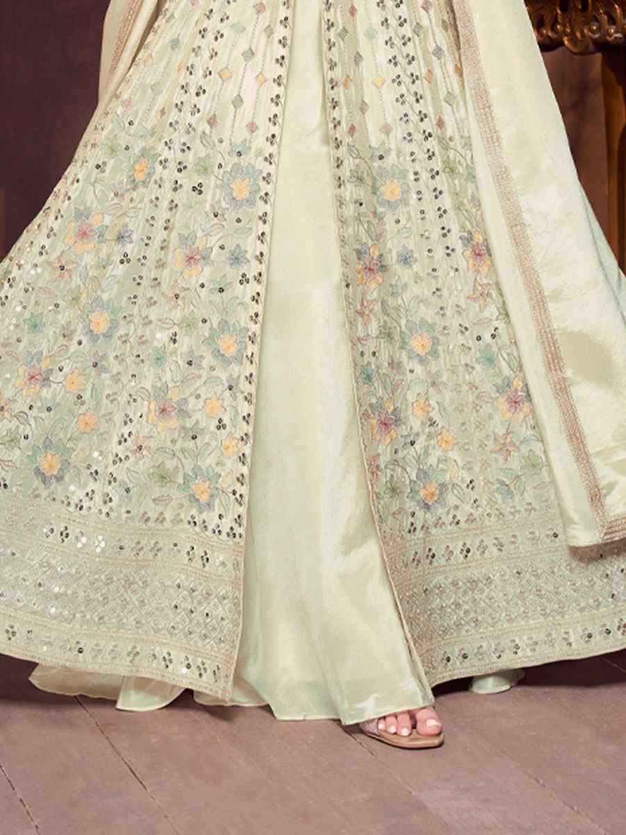 Off-White Georgette Embroidery Party Wedding Festival Casual Ready Anarkali Salwar Kameez