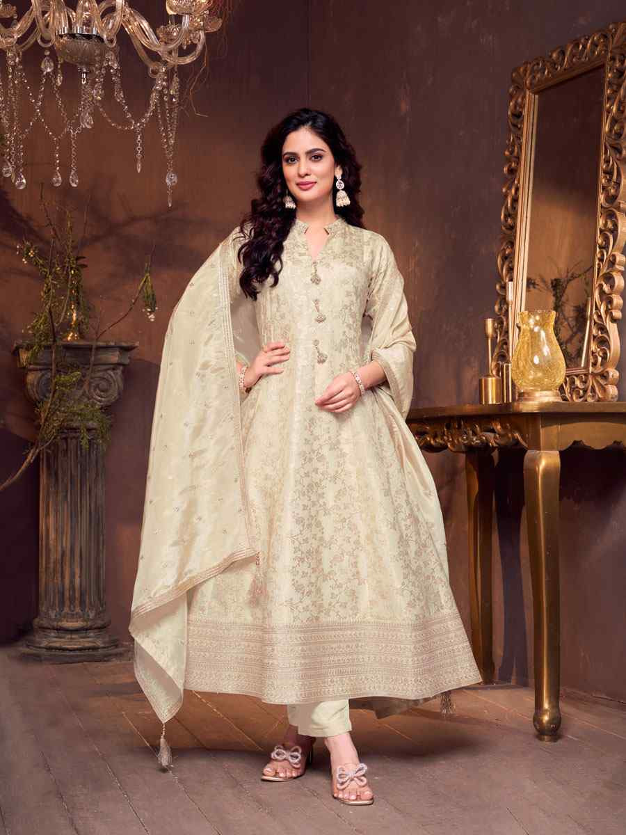 Off-White Georgette Embroidery Party Wedding Festival Casual Ready Anarkali Salwar Kameez
