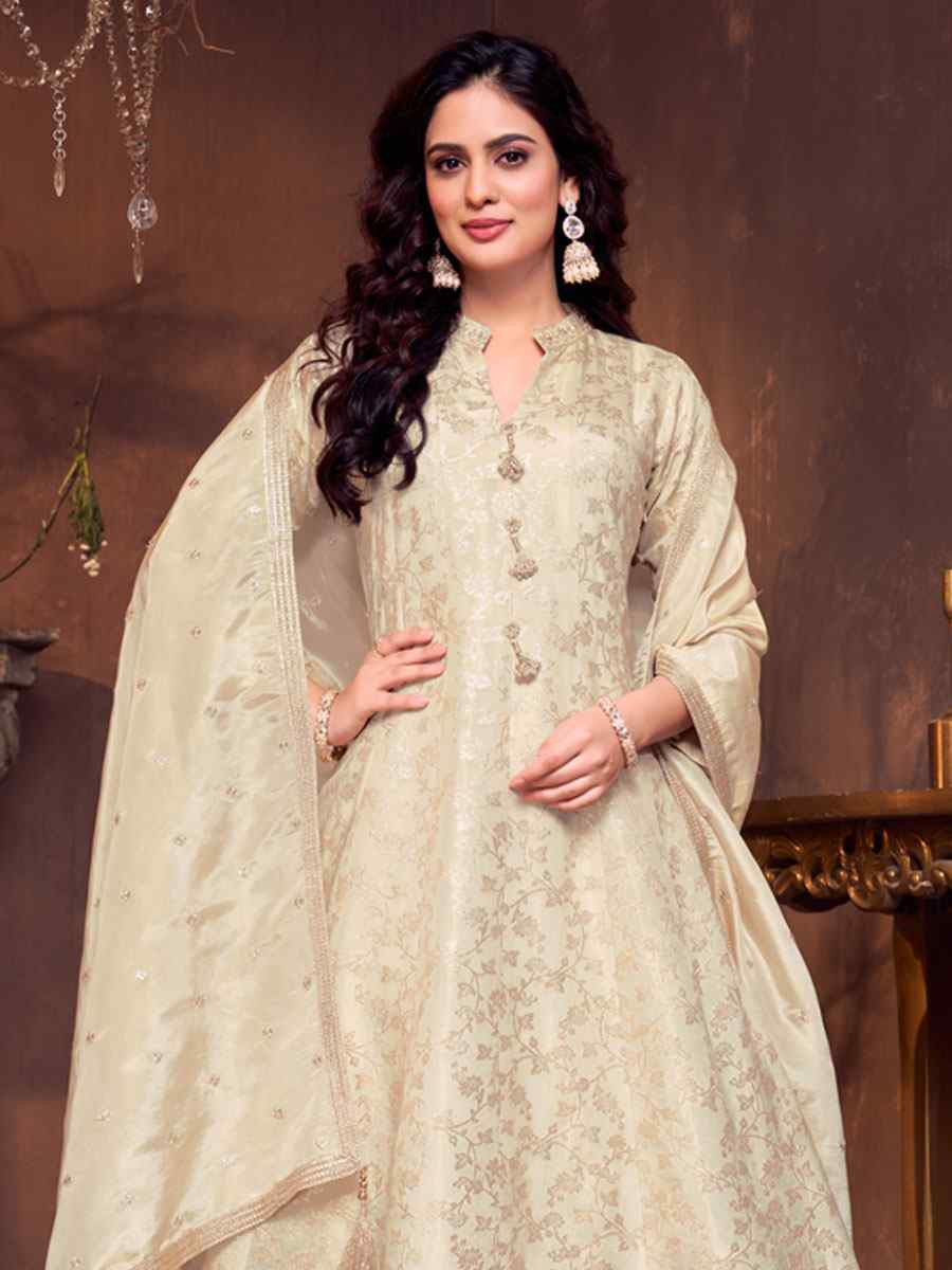 Off-White Georgette Embroidery Party Wedding Festival Casual Ready Anarkali Salwar Kameez