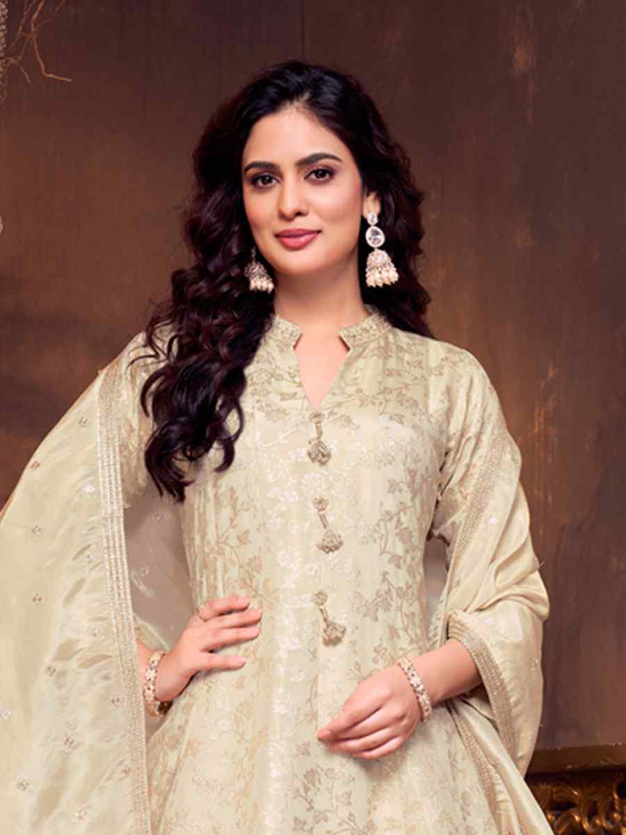 Off-White Georgette Embroidery Party Wedding Festival Casual Ready Anarkali Salwar Kameez