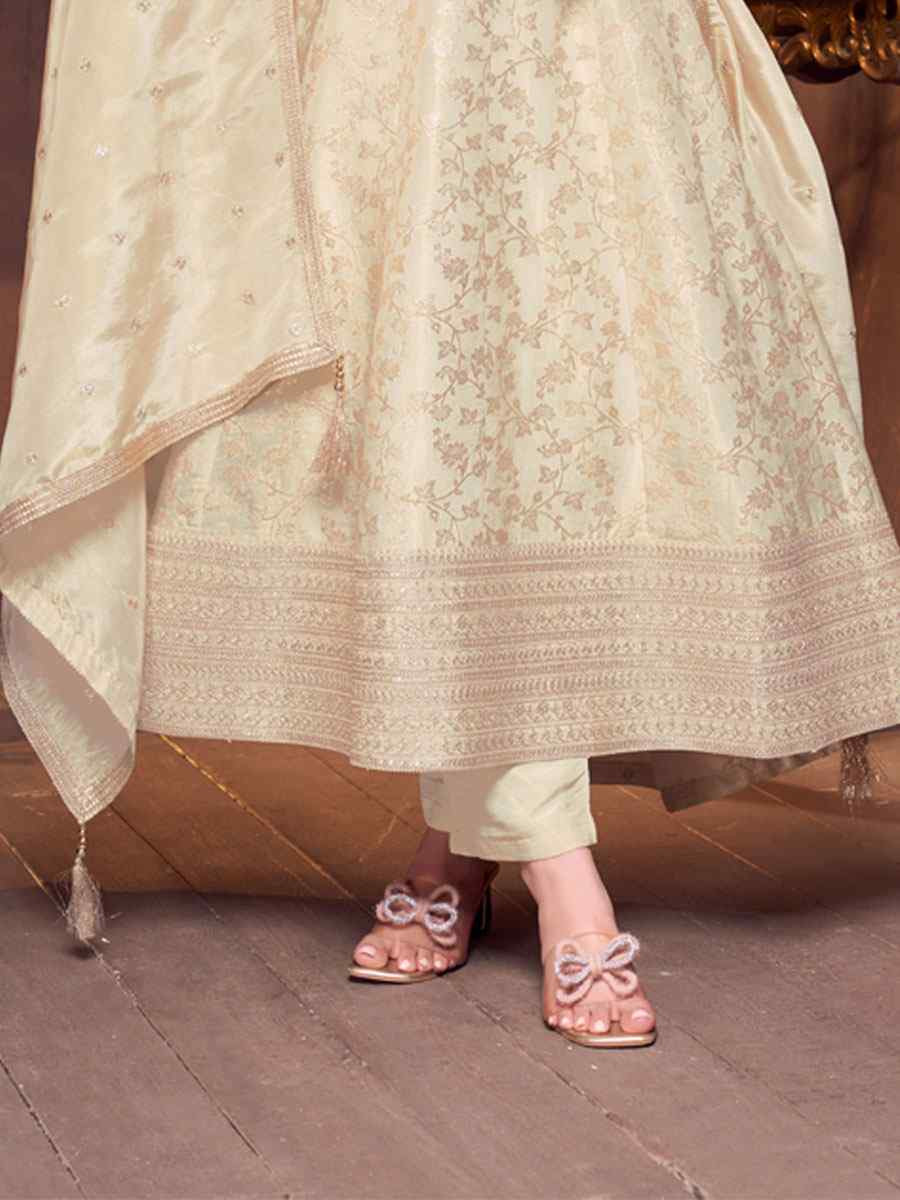 Off-White Georgette Embroidery Party Wedding Festival Casual Ready Anarkali Salwar Kameez