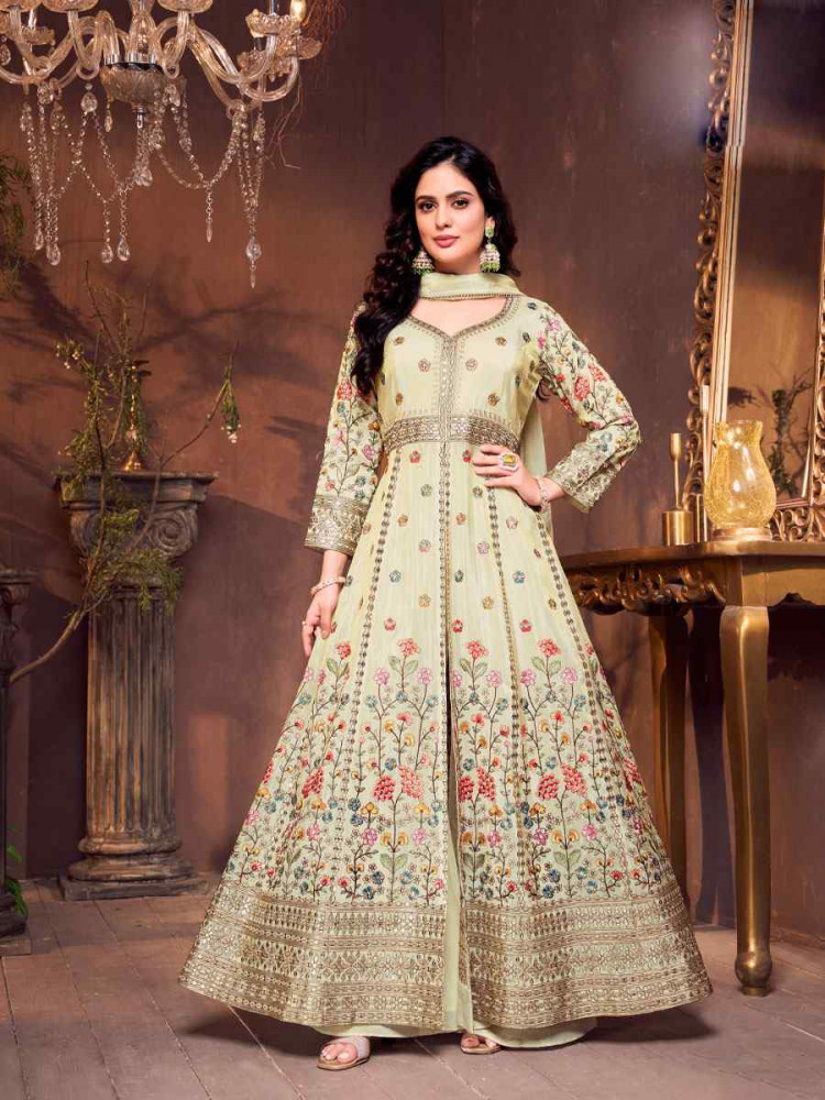 Image of Off-White Georgette Embroidery Party Wedding Festival Casual Ready Lawn Salwar Kameez