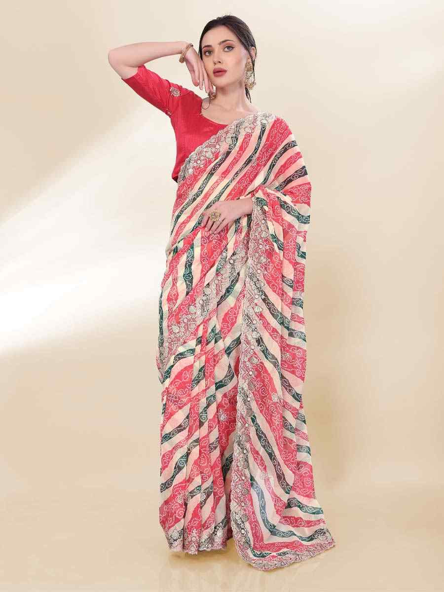 Off White Georgette Printed with Embroidered Festival Wedding Fancy Heavy Border Saree
