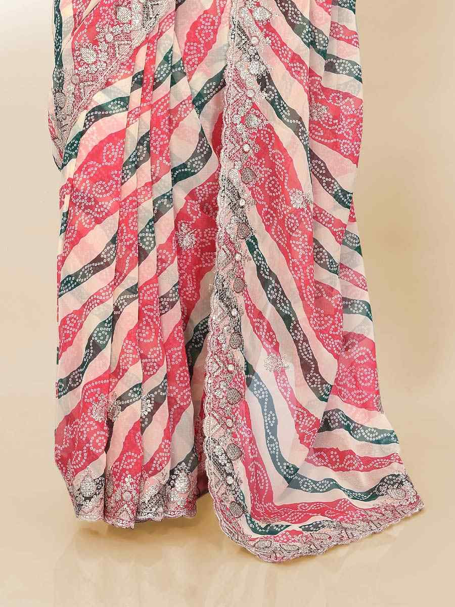 Off White Georgette Printed with Embroidered Festival Wedding Fancy Heavy Border Saree