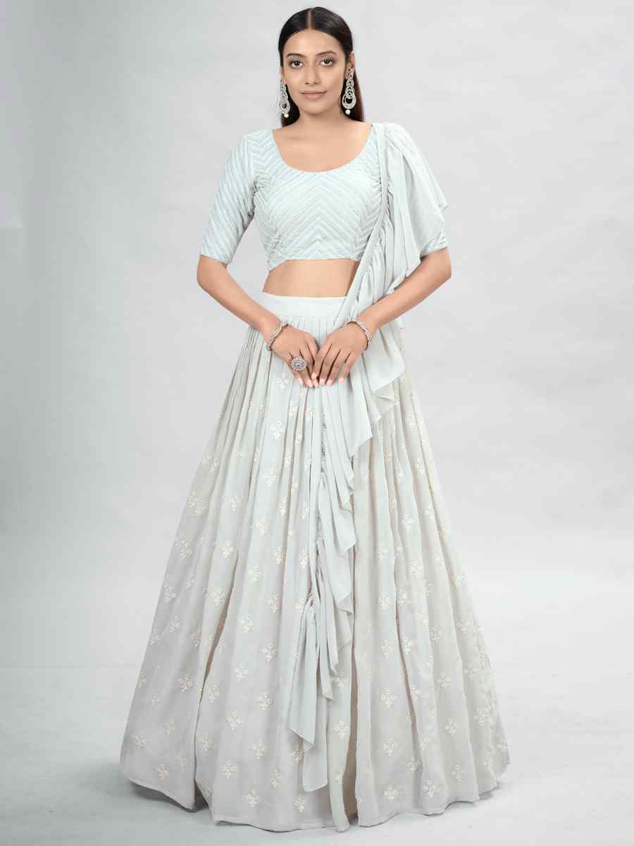 Off-White Georgette Sequins Festival Party Wear Circular Lehenga Choli