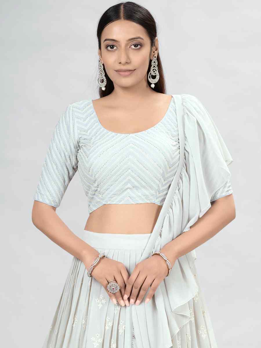 Off-White Georgette Sequins Festival Party Wear Circular Lehenga Choli