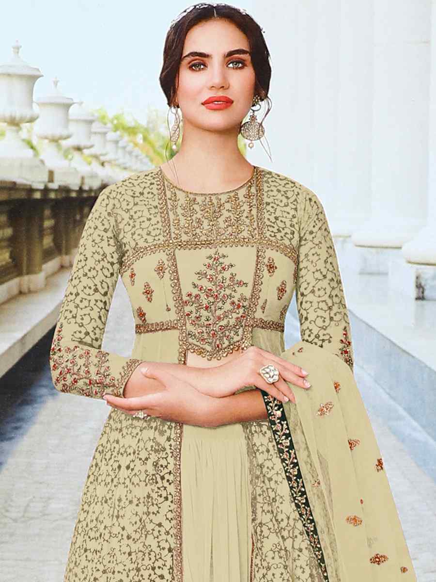 Off White Heavy Butterfly Net Embroidered Festival Party Anarkali Salwar Kameez