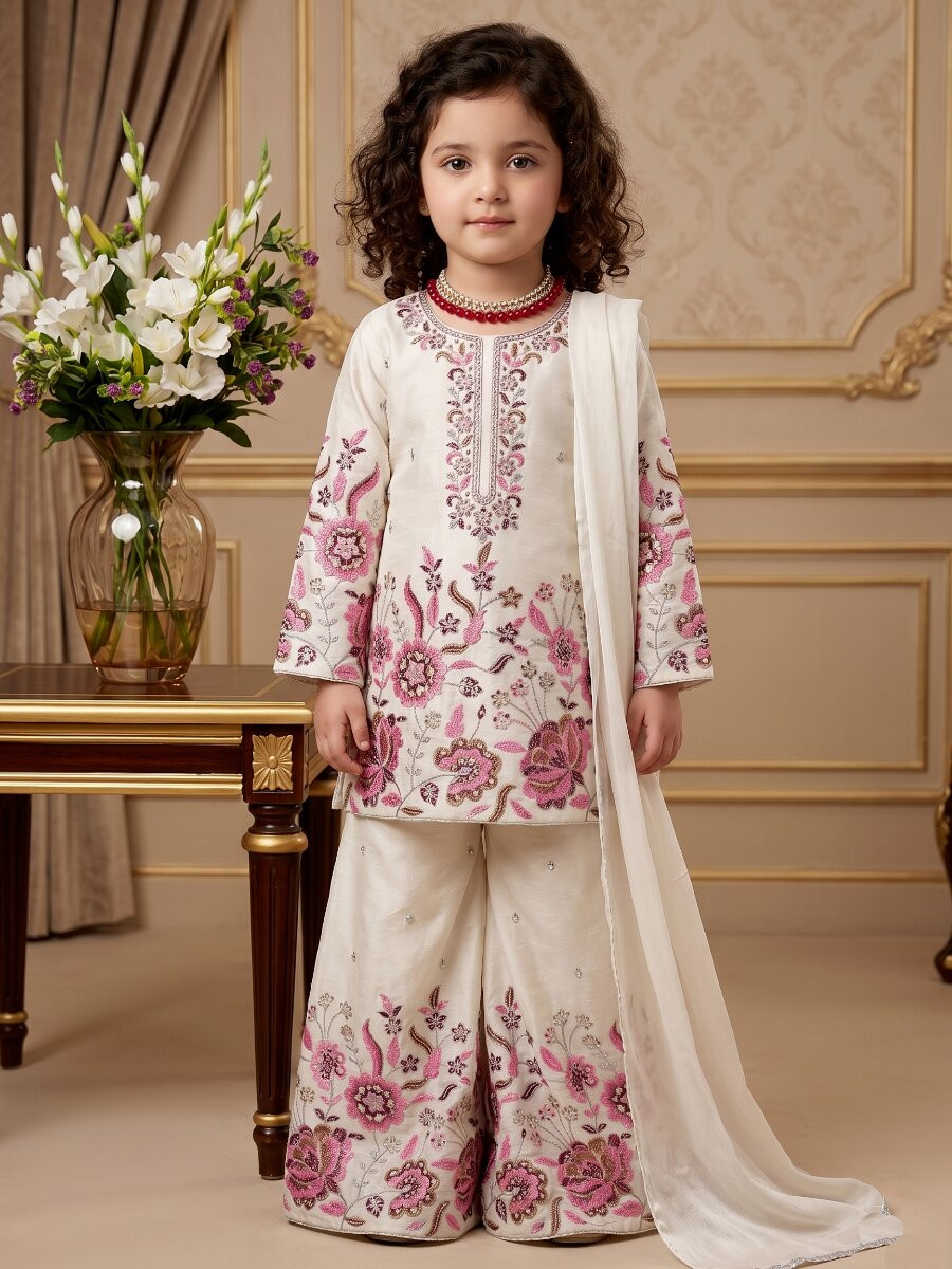 Off White Heavy chinon silk Embroidered Sequins Ethnic Casual Festival Party Wedding Salwars Girls Wear