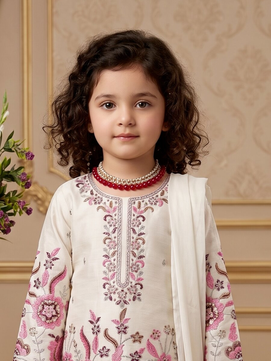 Off White Heavy chinon silk Embroidered Sequins Ethnic Casual Festival Party Wedding Salwars Girls Wear